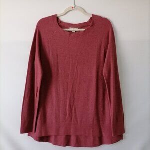 NWT Loft Womens Maroon Raglan Sleeve Round Neck Hi Low Hem Sweater Size L